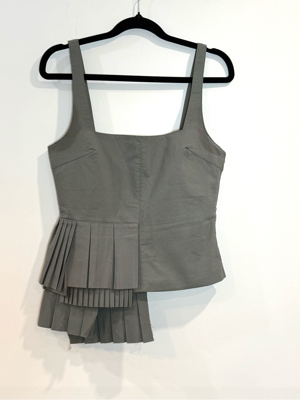 🔥Zara Women’s Asymmetrical Pleated Tank Top in Olive Gray Size S EC🔥